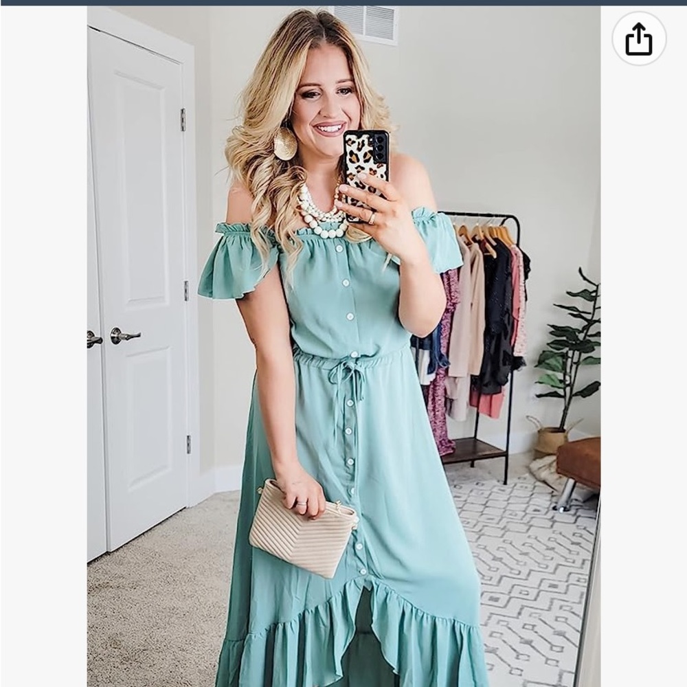 Stunning light sage green ruffle maxi dress country summer southern belle M NEW - Picture 2 of 14